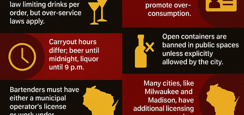 Infographic titled "Top 10 Things About Wisconsin Alcohol Laws to Know Right Now" by Serving Alcohol.