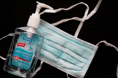 hand sanitizer and mask during the covid pandemic