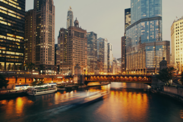 bridge over river at night for bartending license Chicago