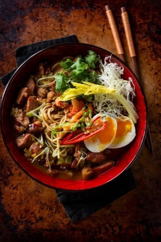 food dish filled in red bowl