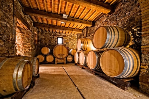 Wooden barrels filled with Bourbon