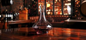 glass wine decanter inside bar before opening