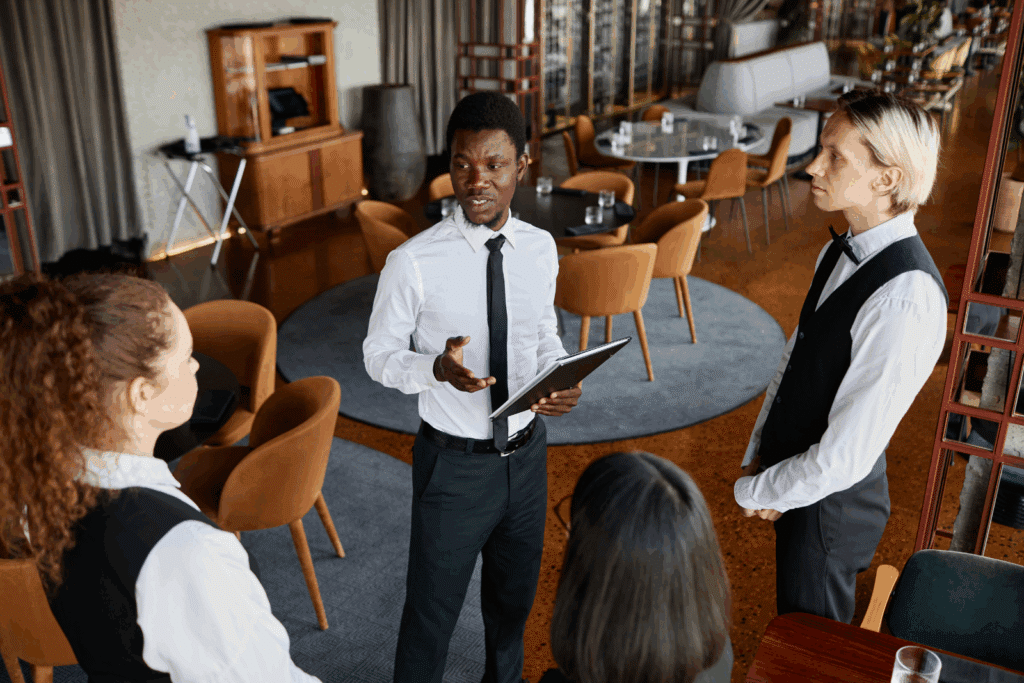 Food and beverage manager training restaurant staff to prevent alcohol service violations in bars, hotels, and restaurants.